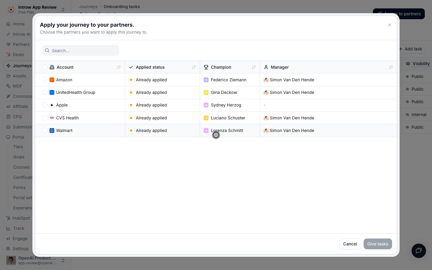 Choose the cohort to run this journey: one row per partner.