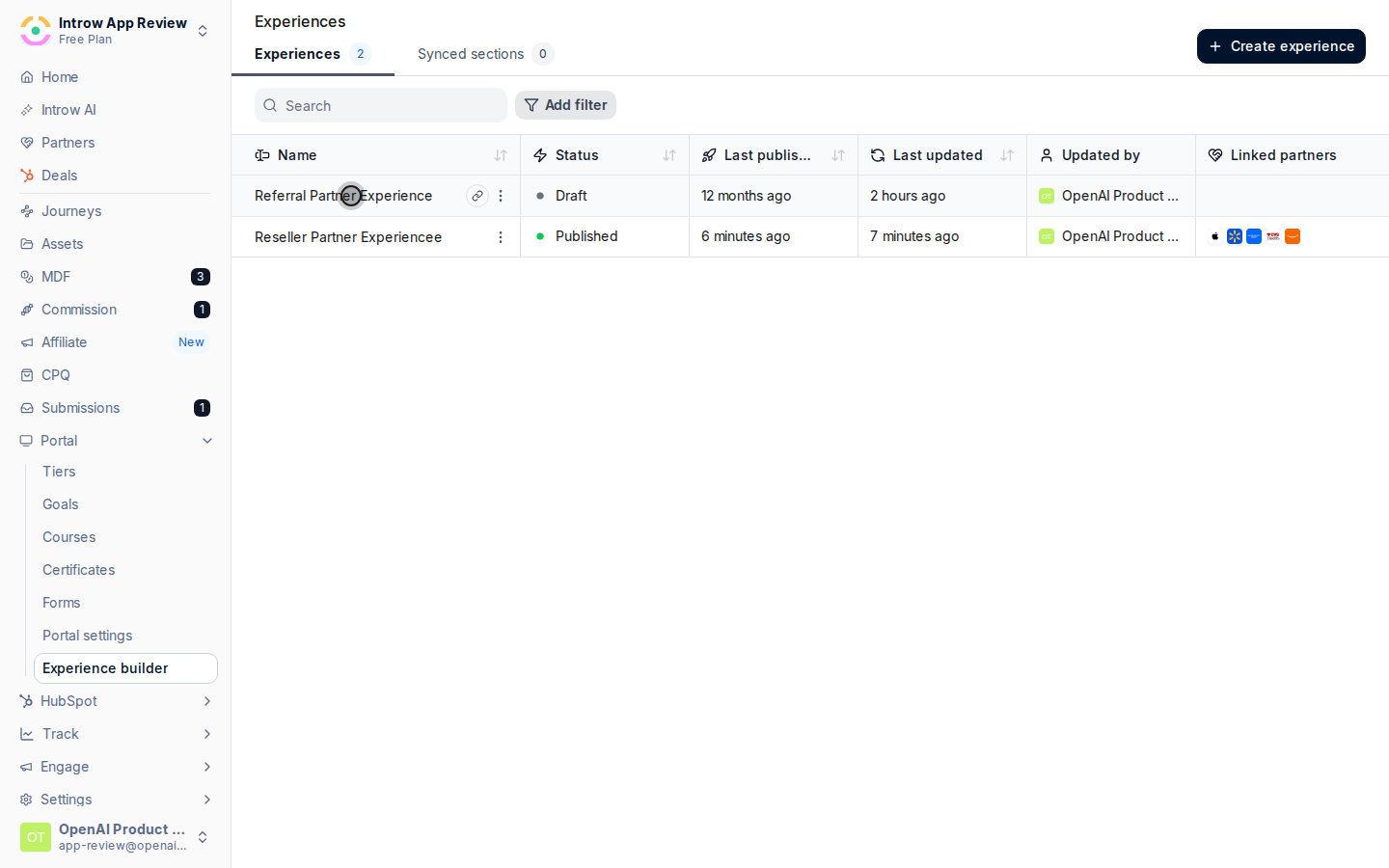 Open the experience builder