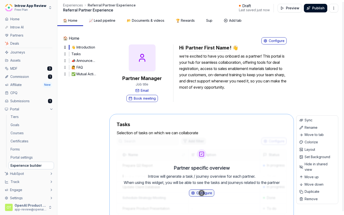 Open the tasks configuration