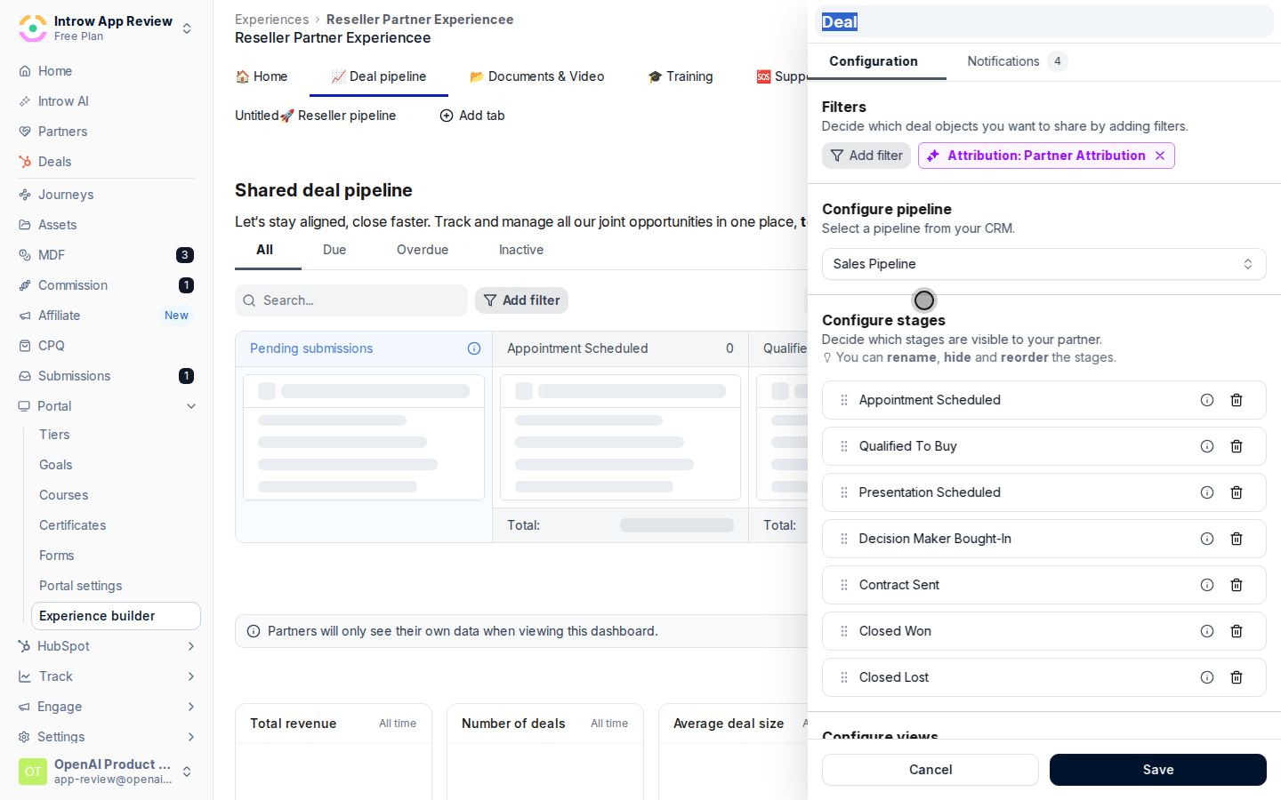 Configure the deal pipeline section