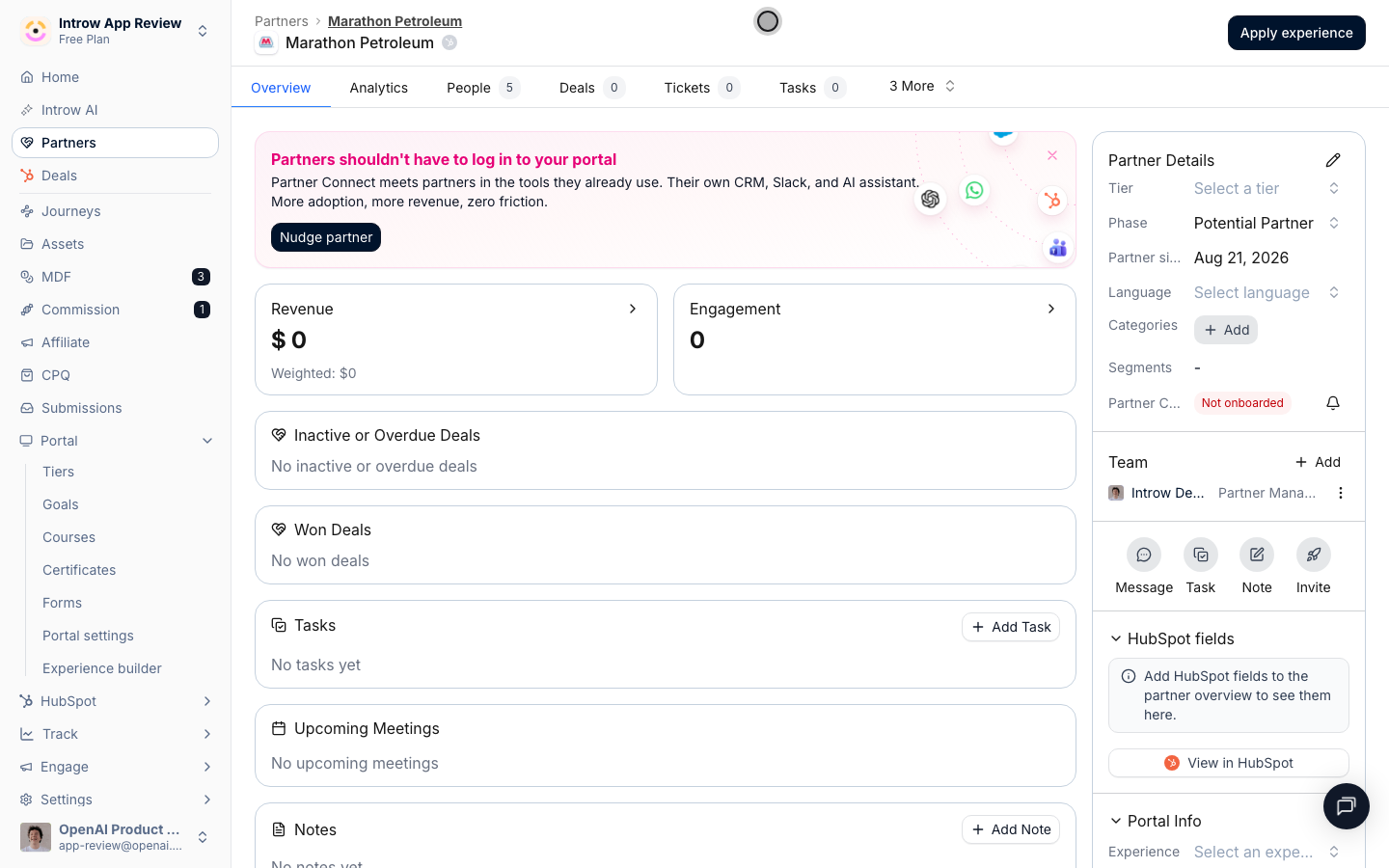 Marathon Petroleum is now a partner, linked to its CRM company, ready to tier, invite, and onboard.