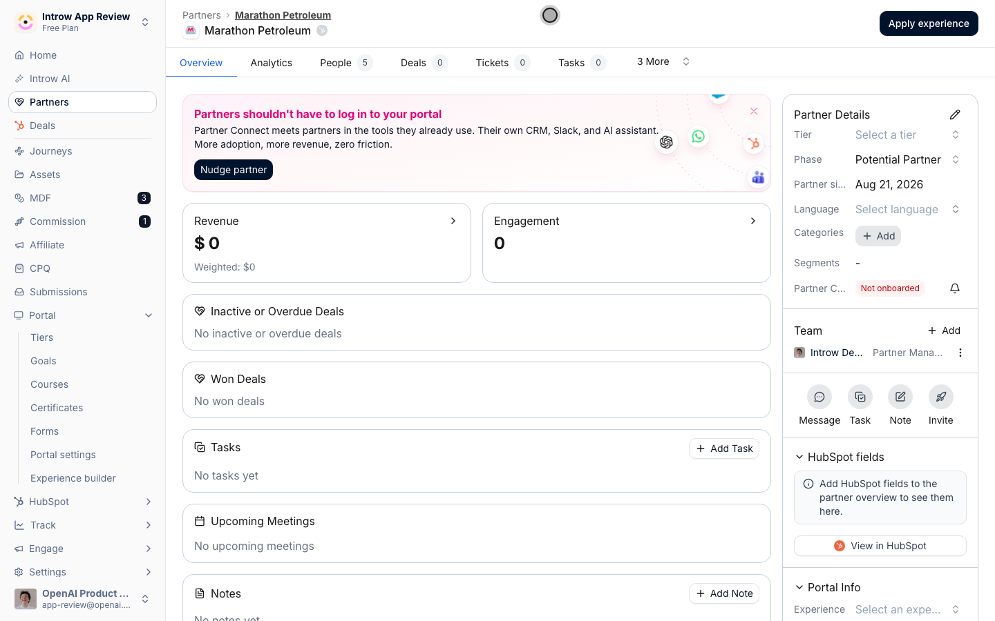Marathon Petroleum is now a partner, linked to its CRM company, ready to tier, invite, and onboard.