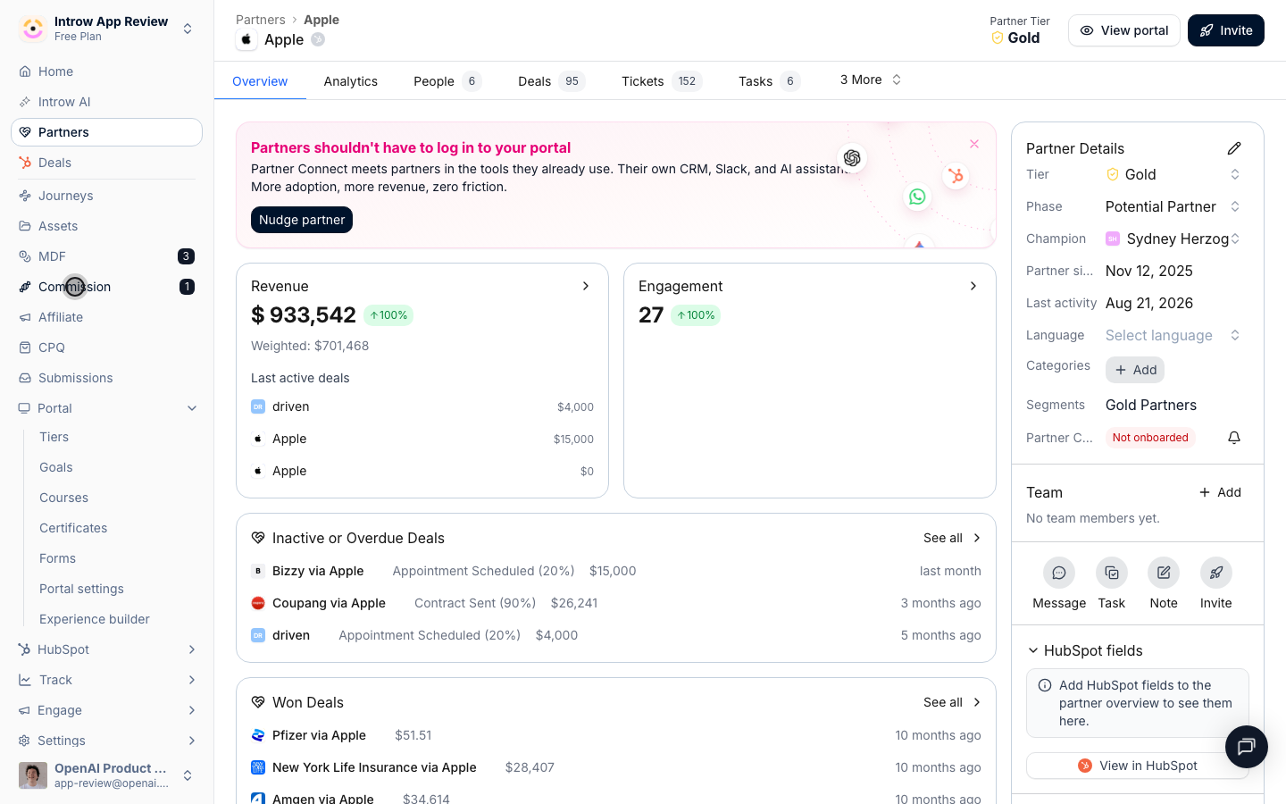 Portal Info sets the experience their portal publishes with and the commission plan their payouts calculate against.