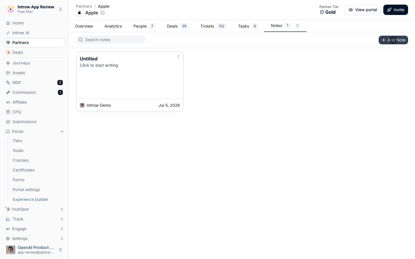 Capture a call summary, next step, or internal context.