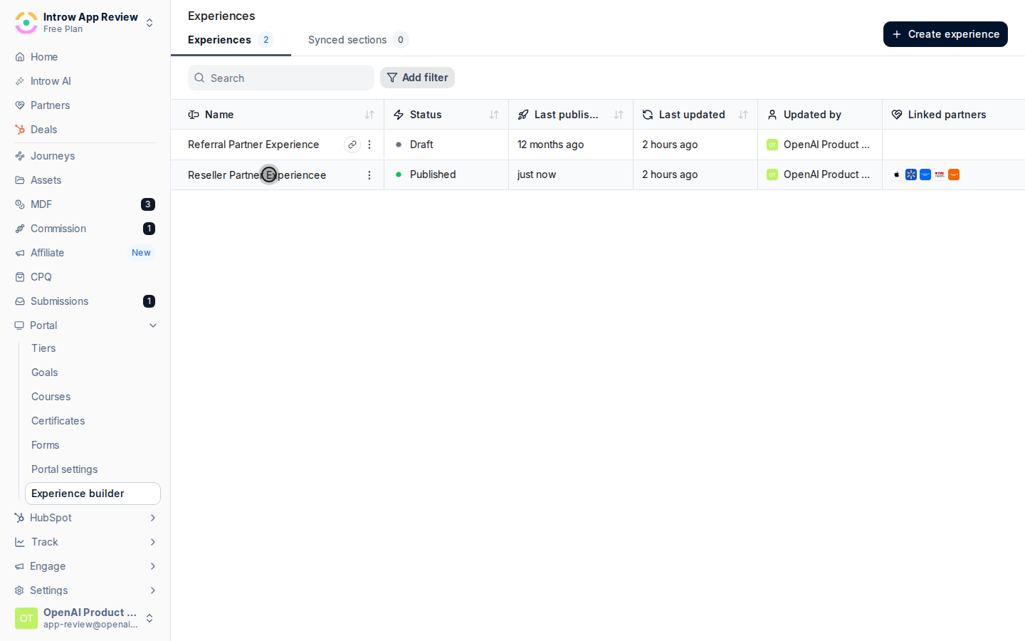 Open the experience builder