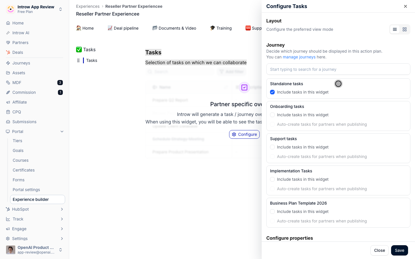 Standalone tasks is on, so the one-off task you just created shows here, or include a journey to auto-create its tasks on publish.