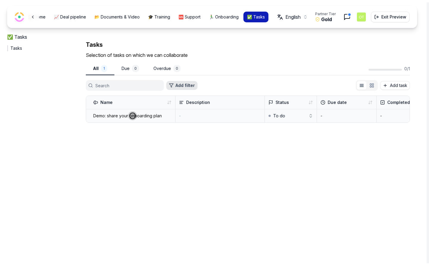 The task is live in the partner's portal
