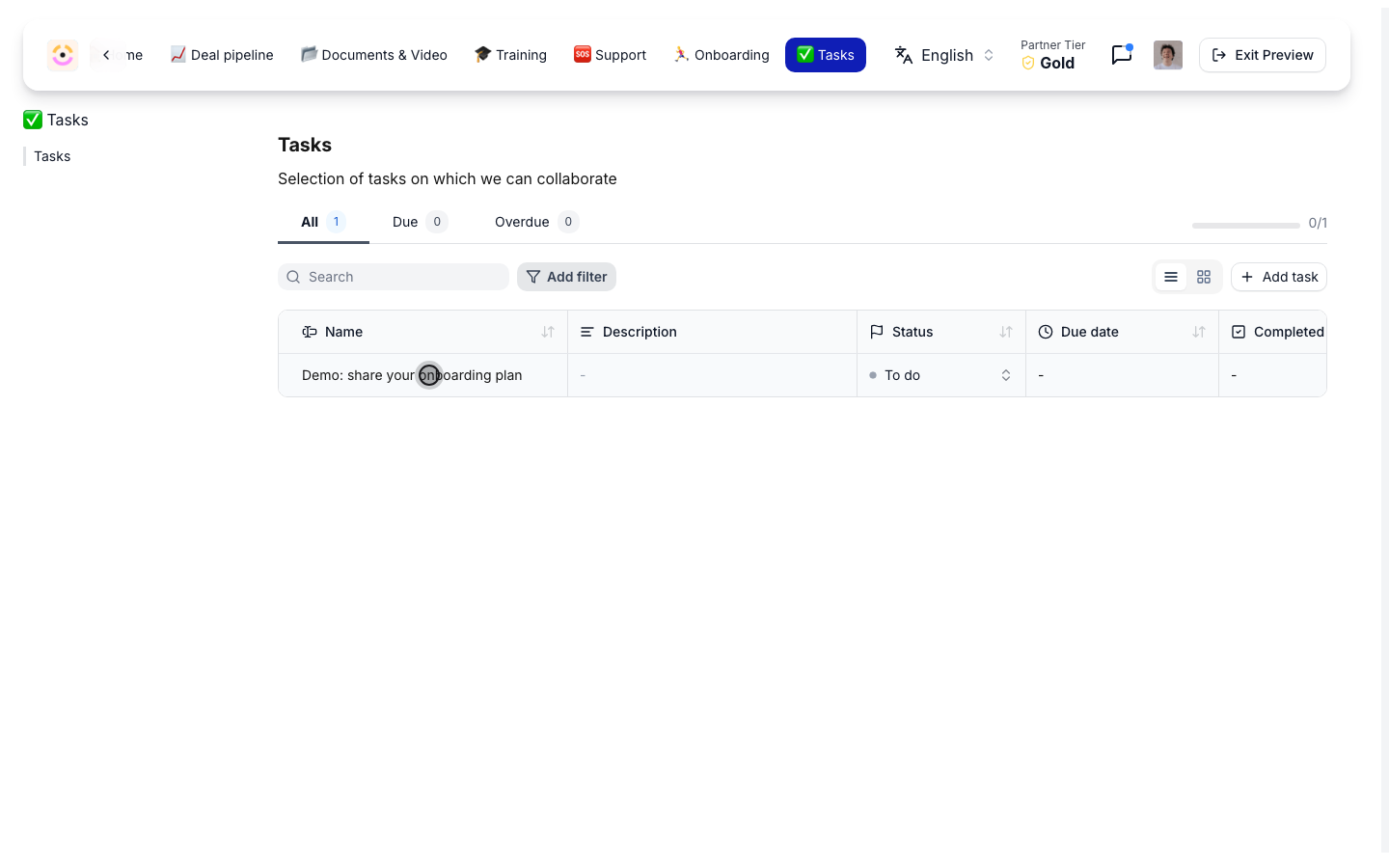 The task is live in the partner's portal