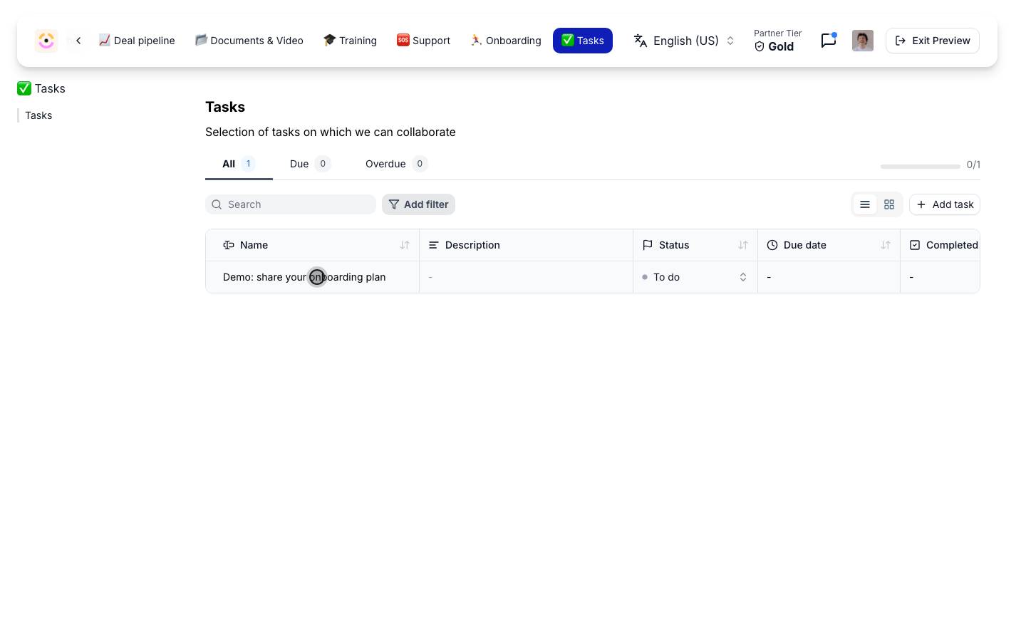 The task is live in the partner's portal