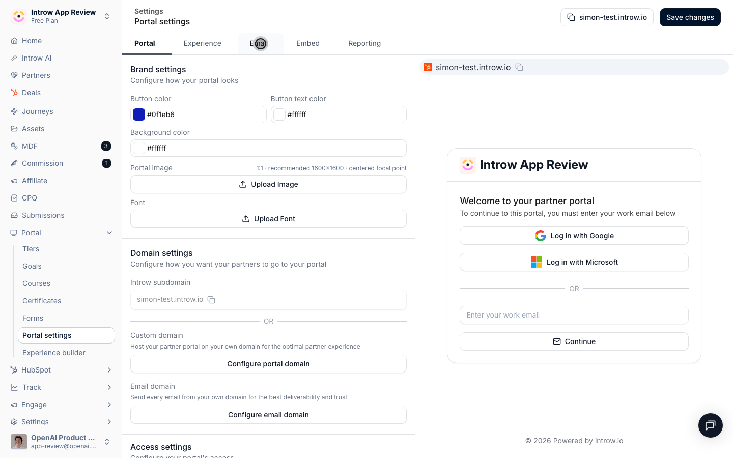 A sample partner email previews as you change each value.