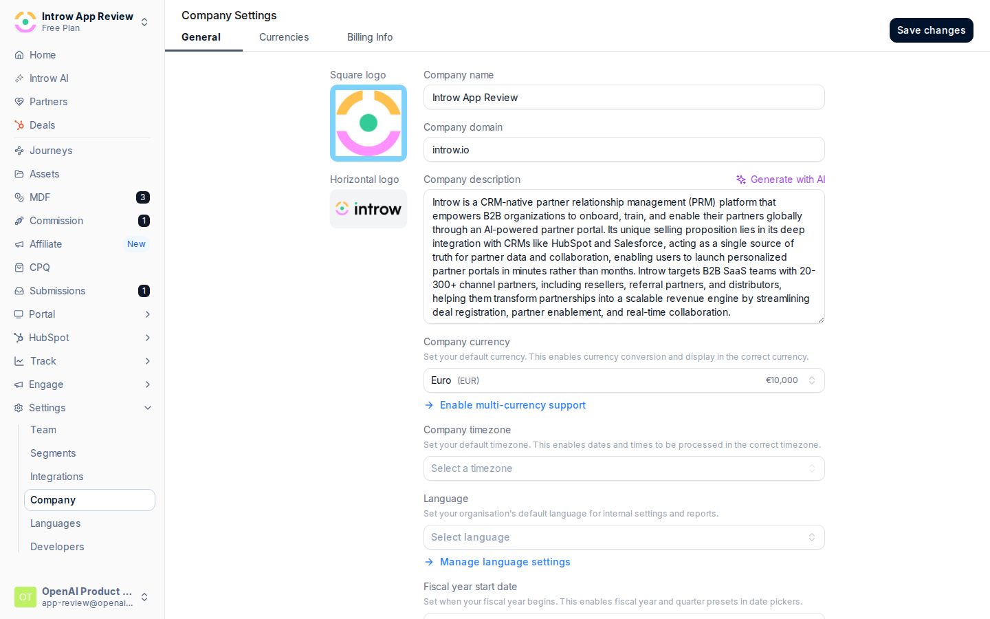Open company settings