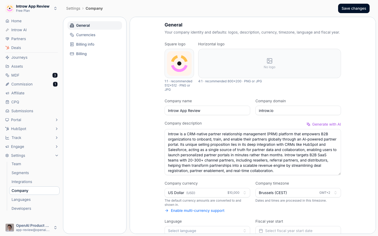 Open company settings