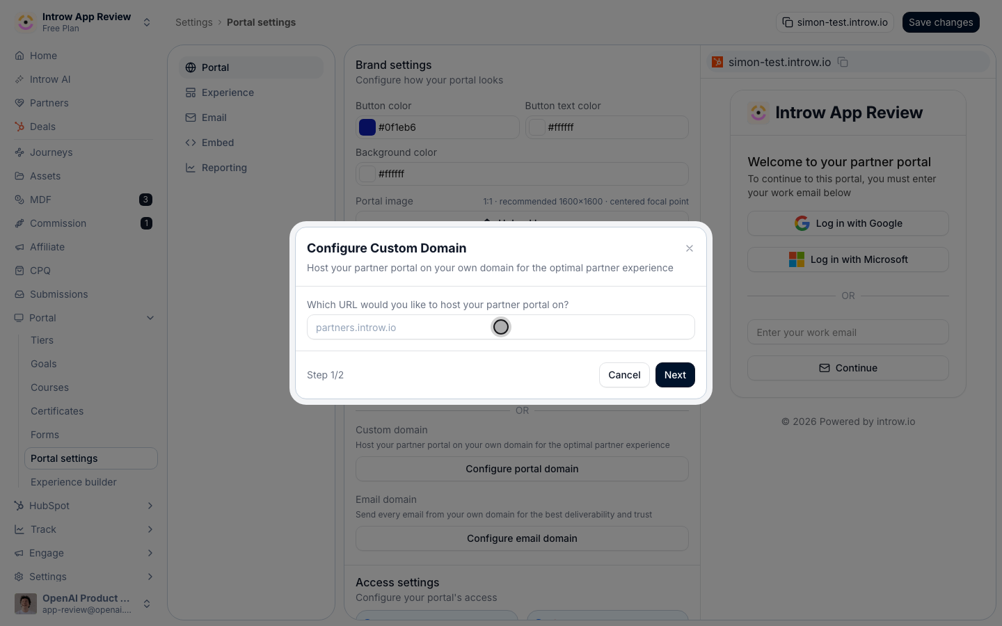 A subdomain you are not using elsewhere, so it can point cleanly at the portal.