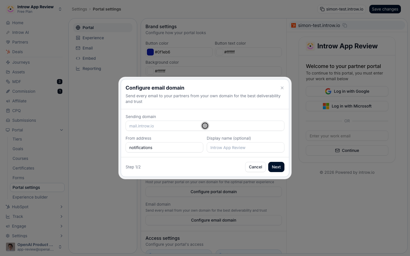 The domain you will authenticate next.
