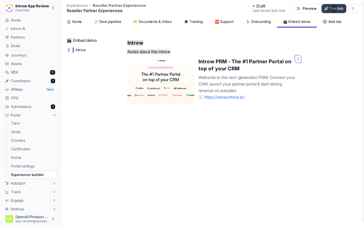 Publish the experience