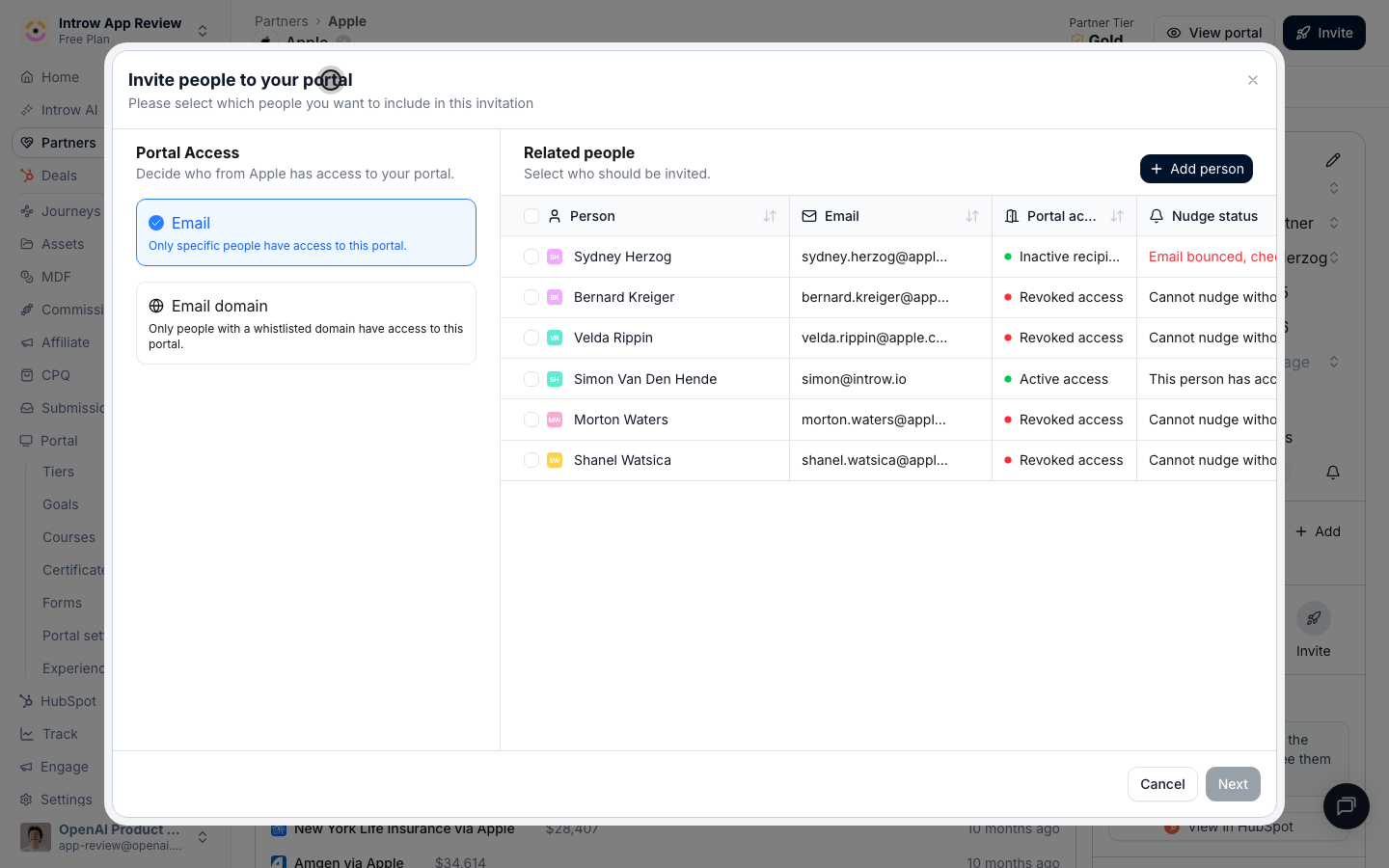 Pick the contacts who should get access; keep it scoped to who needs it.