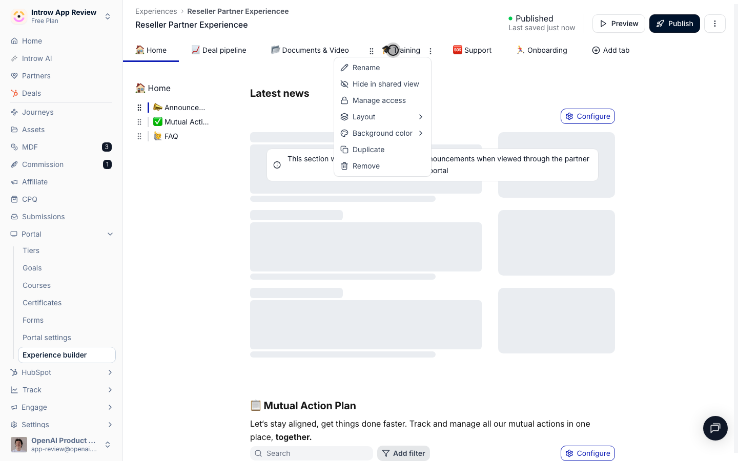 Every tab carries its own access policy.