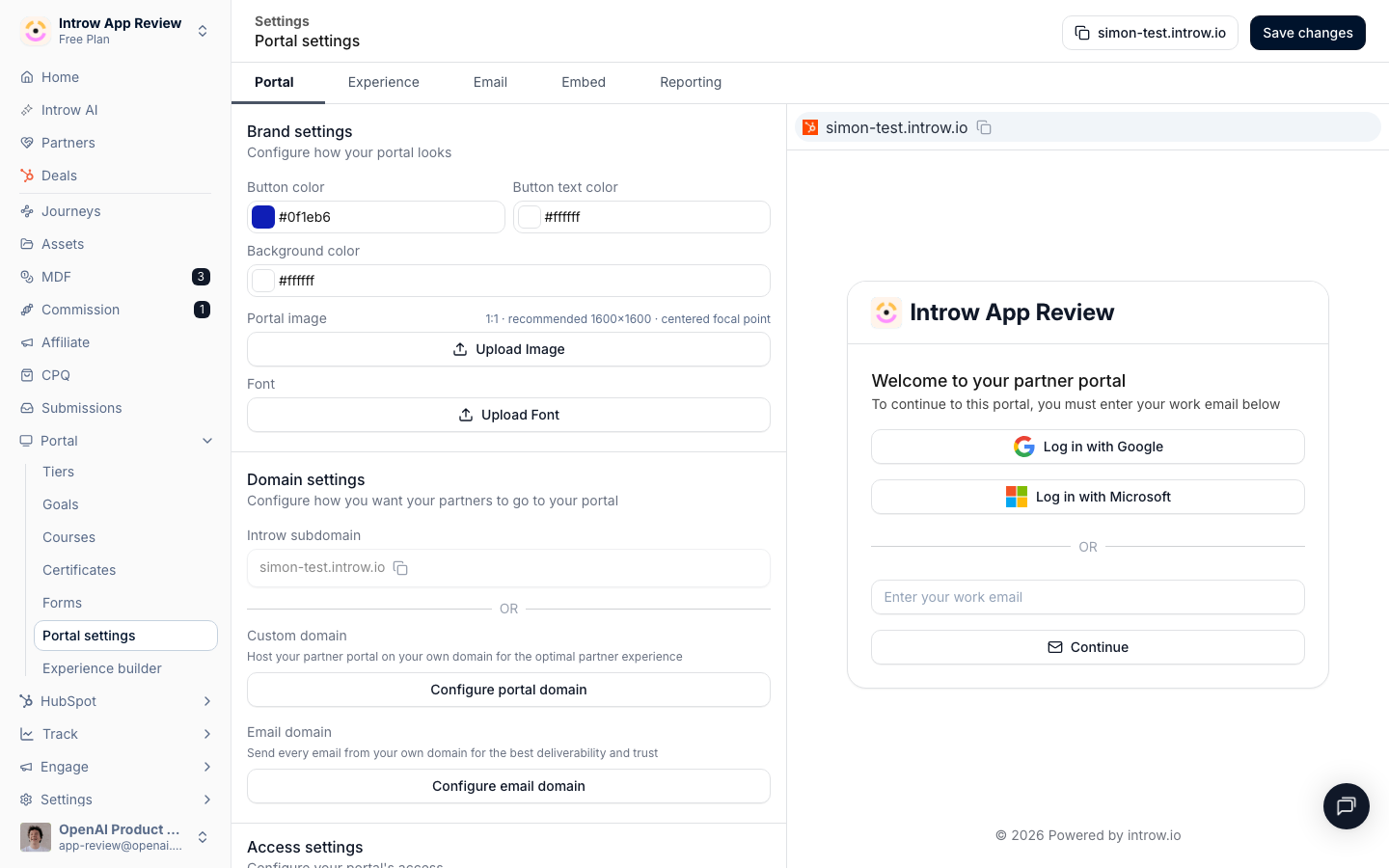 Open portal settings