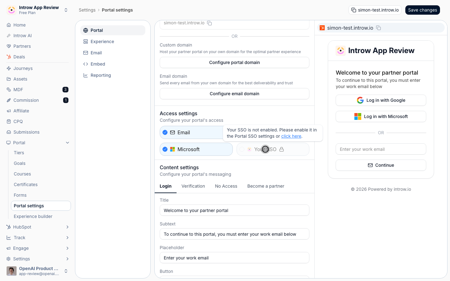 Turn on Email, Google, Microsoft, or your own SSO. SSO is a paid add-on that becomes the only method when enabled.