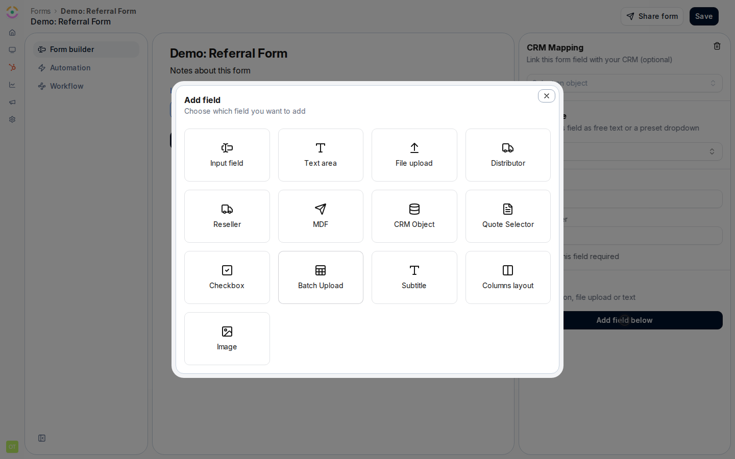 Add the fields partners fill in