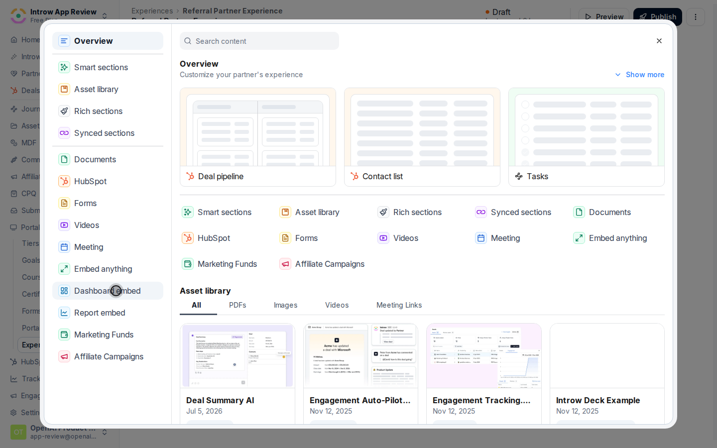 Add a Dashboard embed section