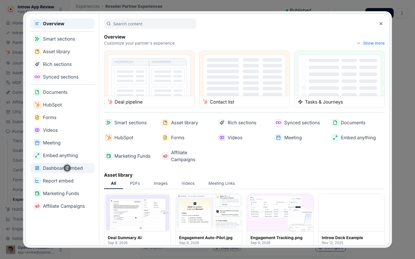 This section type surfaces an Introw dashboard, scoped to each partner.
