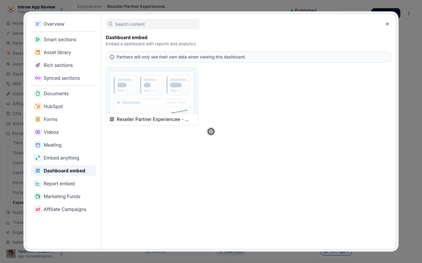 Choose a saved dashboard; each partner sees only their own scoped data.