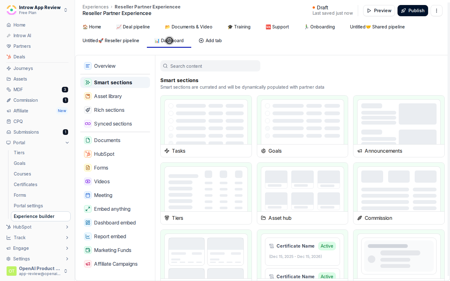 Add the Dashboard section