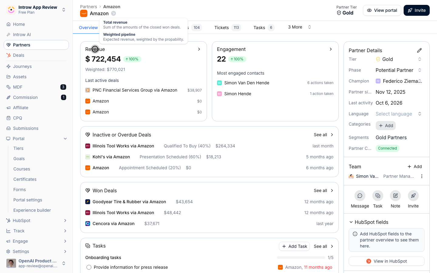The Overview rolls up the revenue this partner has influenced.