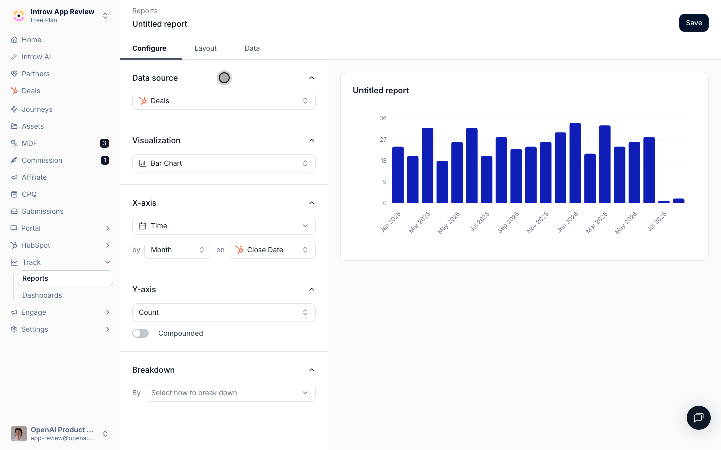 Pick what the report measures - a CRM object or an Introw-native source.