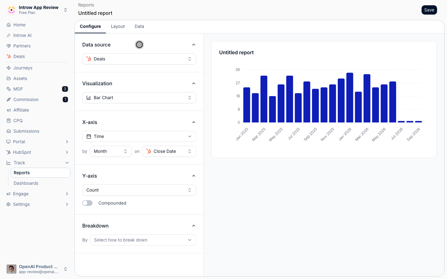 Pick what the report measures - a CRM object or an Introw-native source.