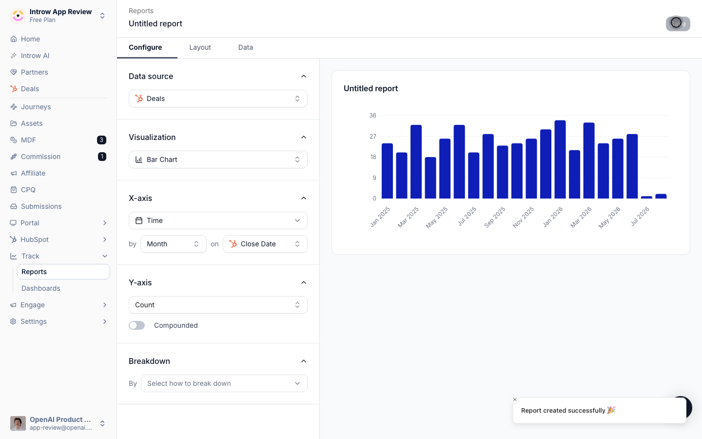 Save it: the report is created and ready to reuse on dashboards and in partner portals.