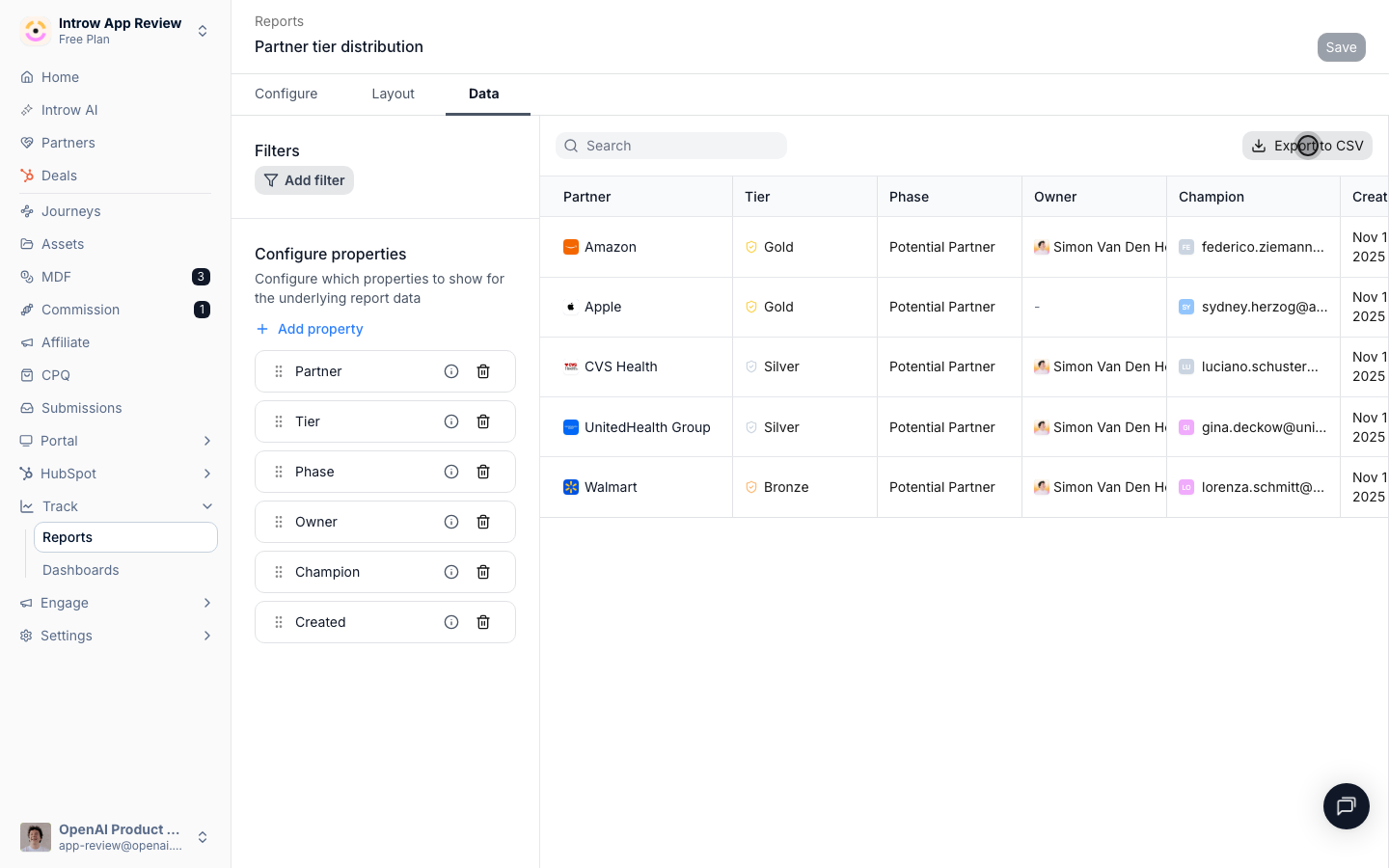 Export the underlying rows to a CSV file: the download starts immediately.