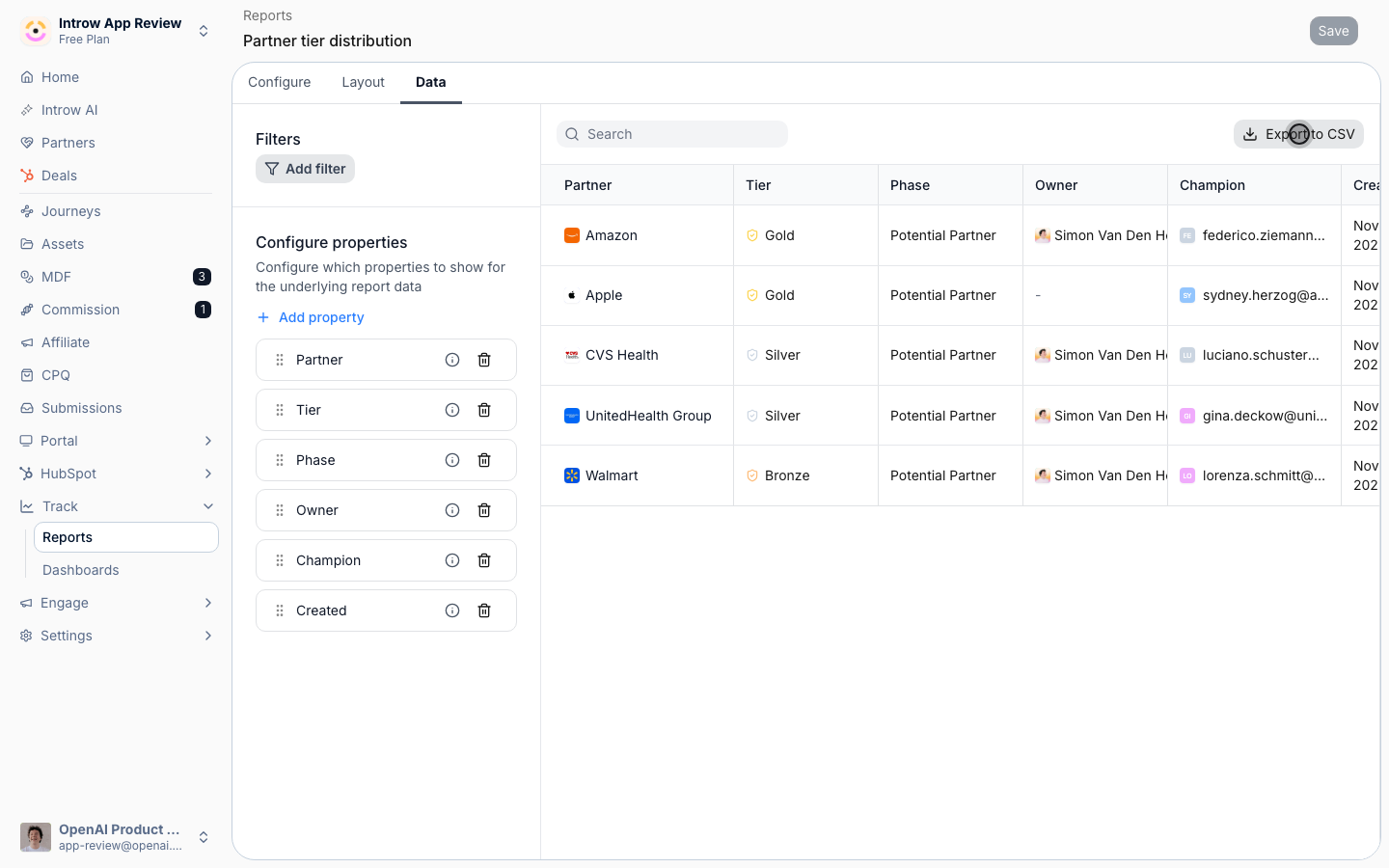 Export the underlying rows to a CSV file: the download starts immediately.