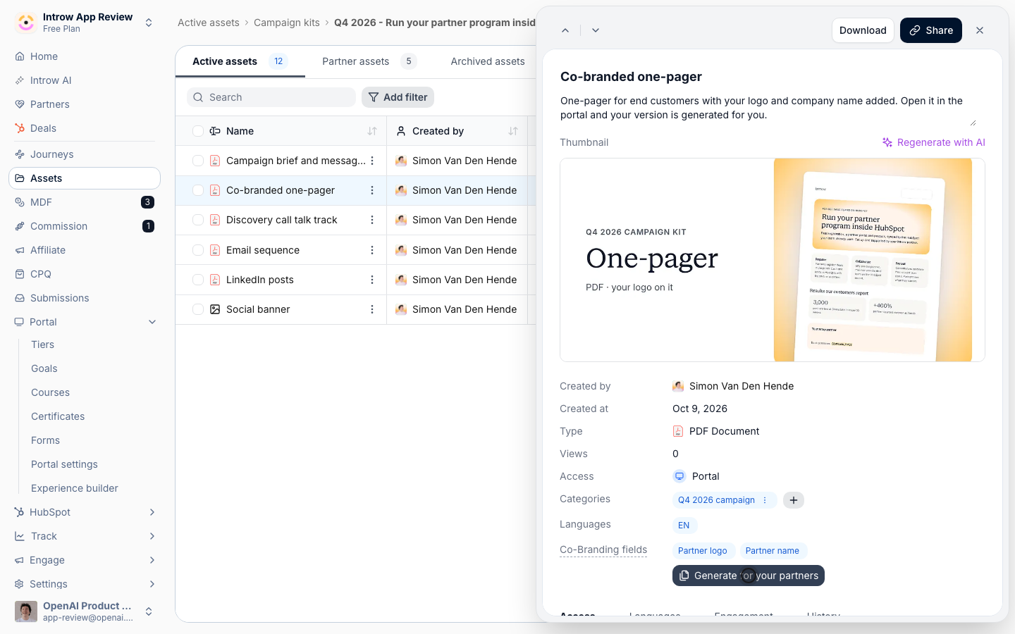 A kit asset open in the asset library, with the short description an AI assistant reads when it searches your content, here on the co-branded one-pager.